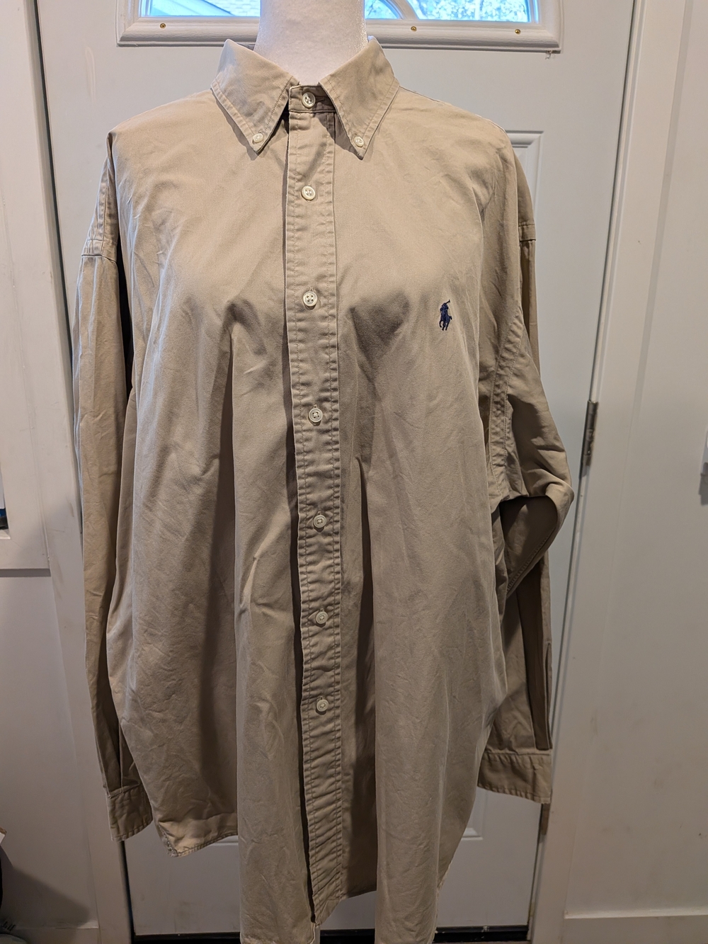 Ralph Lauren Men's Button-Down Shirt in Khaki with Navy Logo